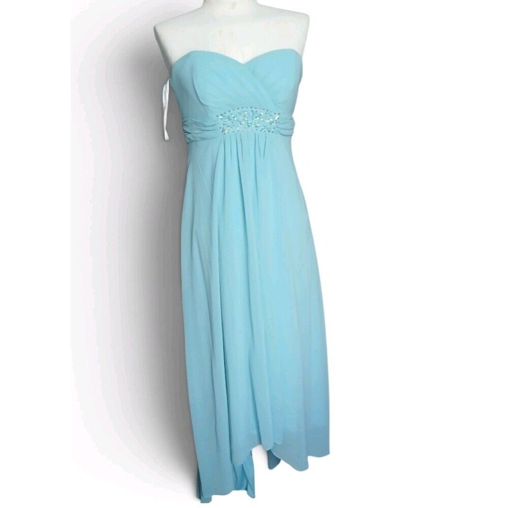 David's Bridal Strapless Chiffon Bridesmaid Dress Size 8 Light Blue Empire Waist